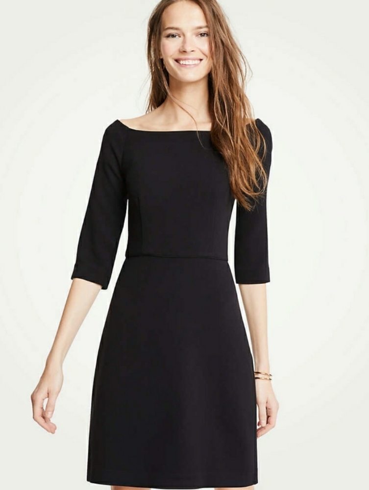 Ann Taylor Women's Boatneck 3/4 Sleeve Black Dress